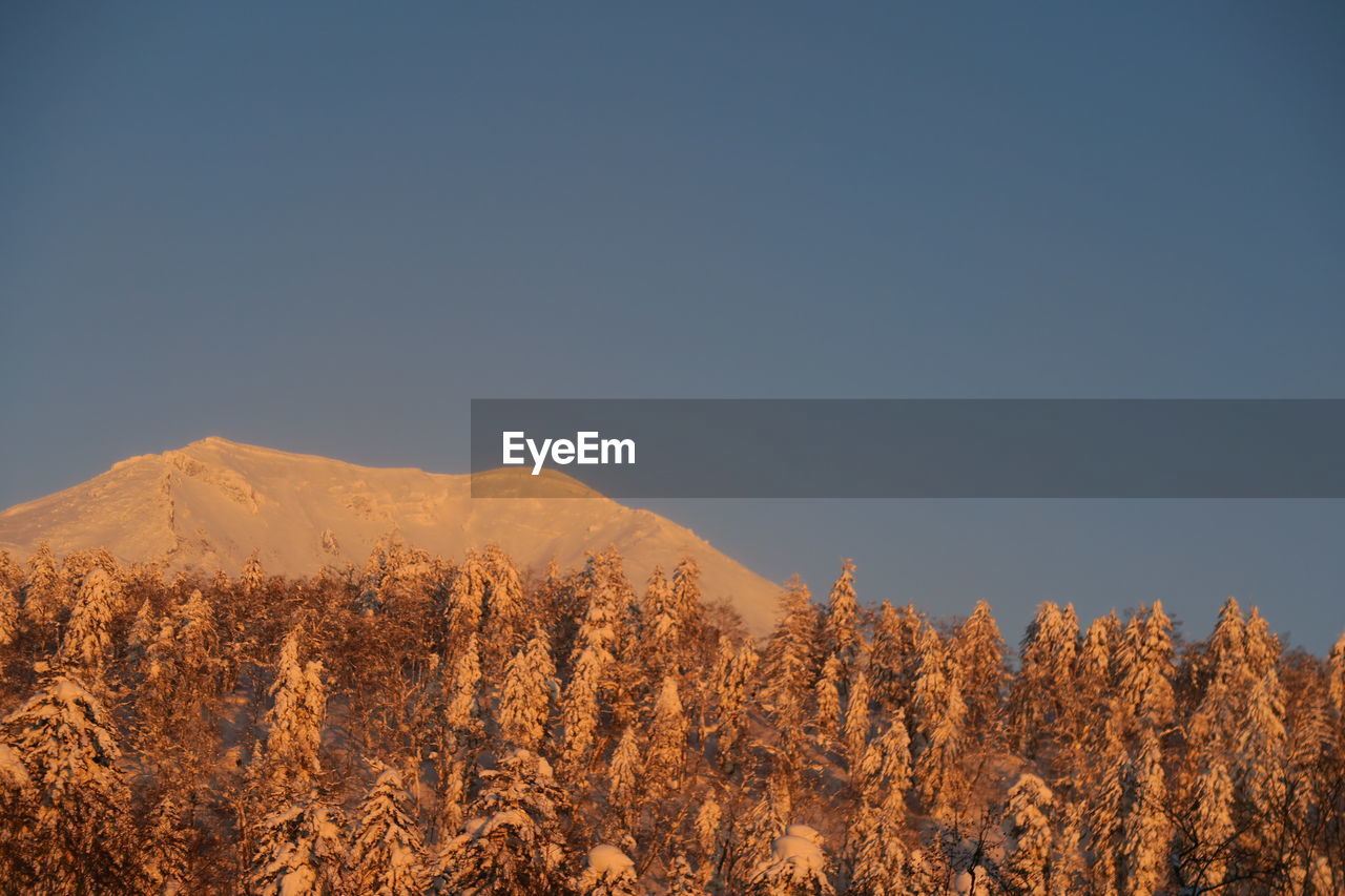 Scenic view of snowcapped mountains against clear sky