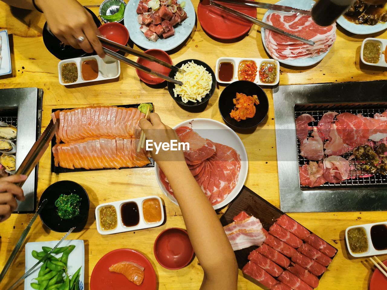 High angle view of fish on table
