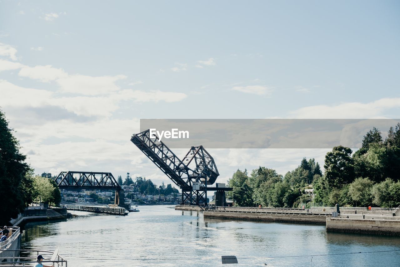 BRIDGE BY RIVER AGAINST SKY