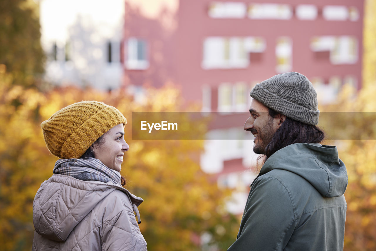 Happy couple in autumn scenery