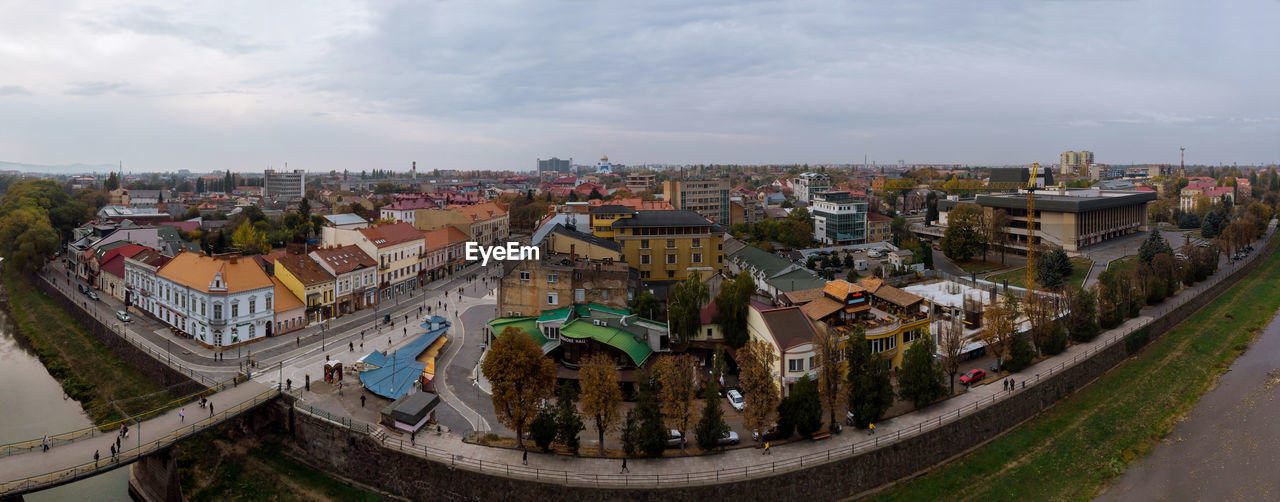 High angle view of townscape against sky