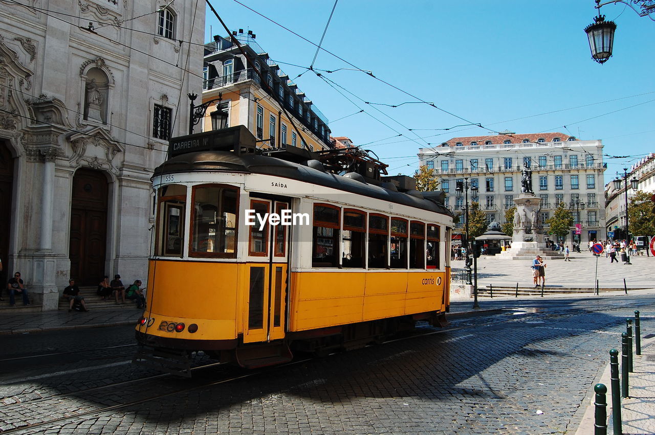 Vintage yellow tram lisbon, portugal