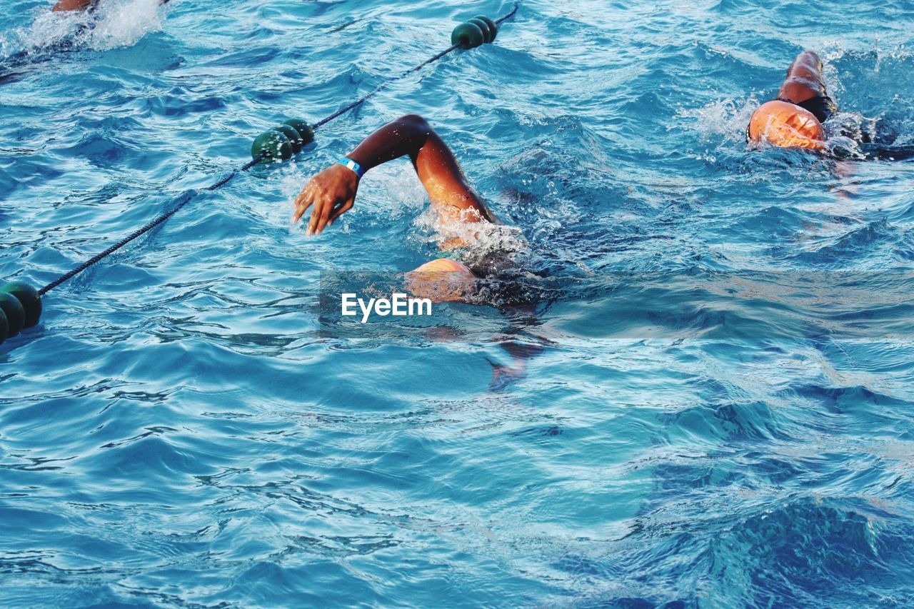 Men swimming in pool during competition