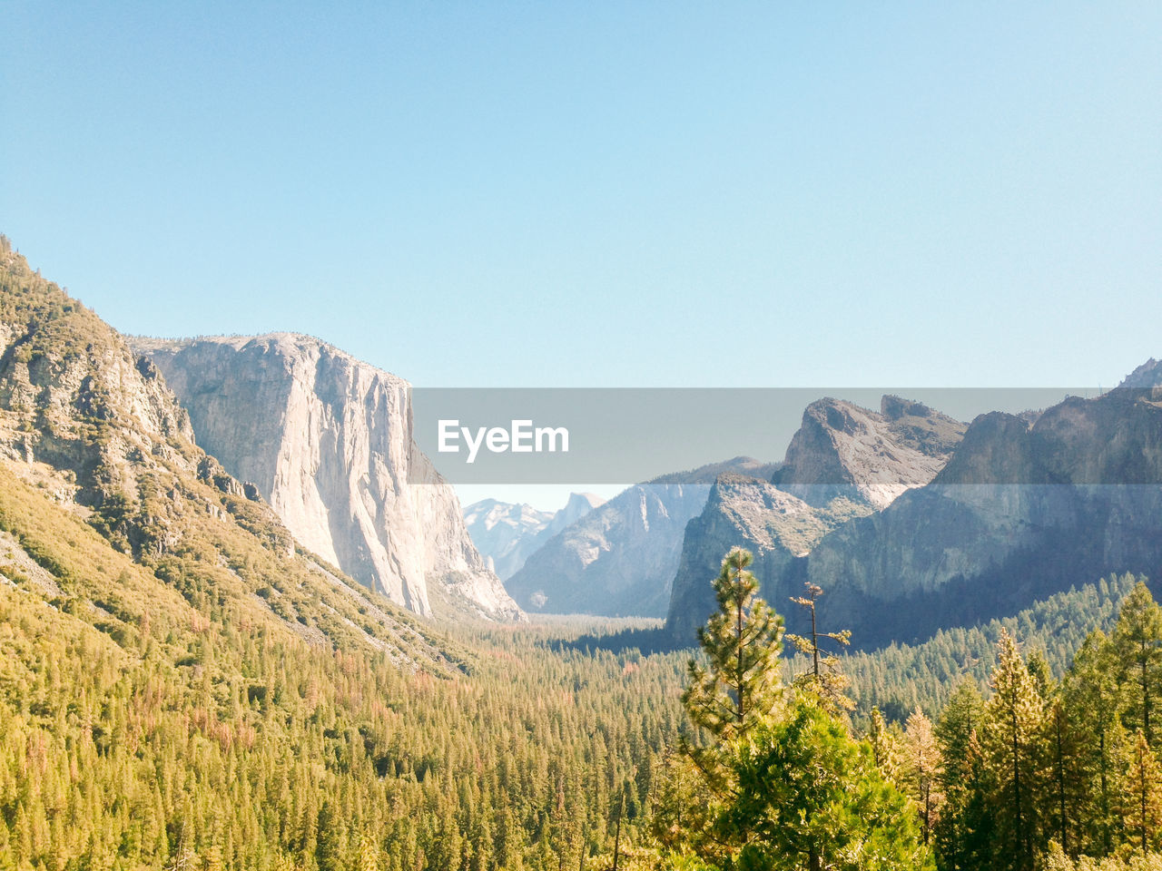 Idyllic view of yosemite national park against clear blue sky
