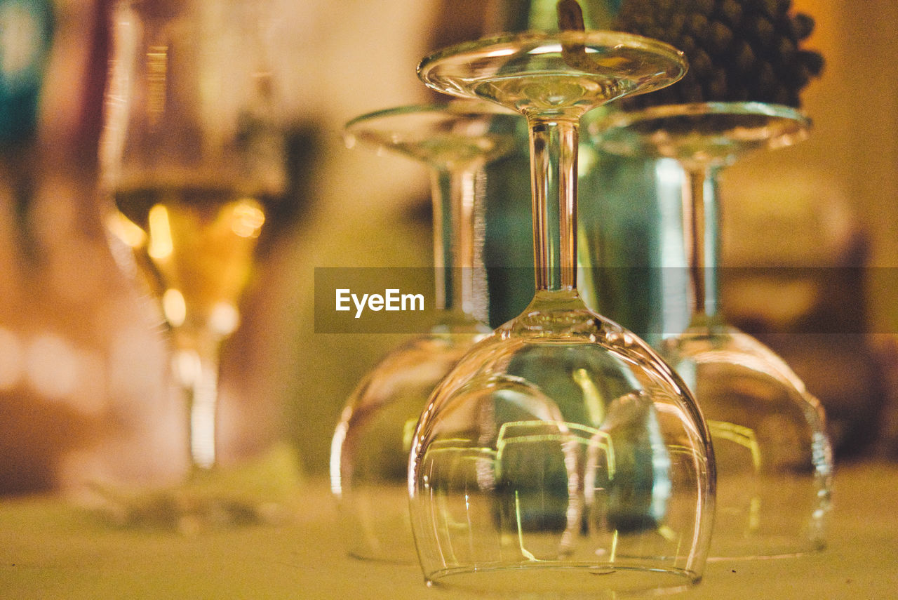 Close-up of glass bottles on table