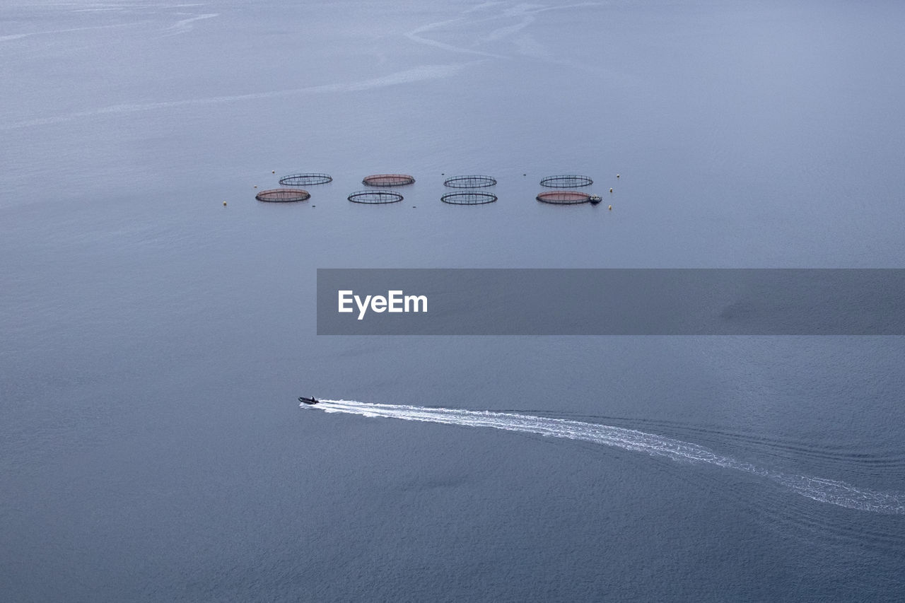 High angle view of ship in sea