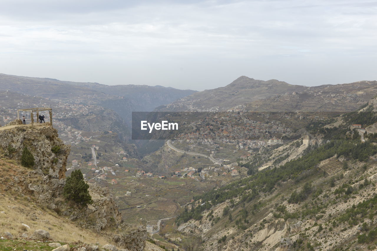 High angle view of valley against sky