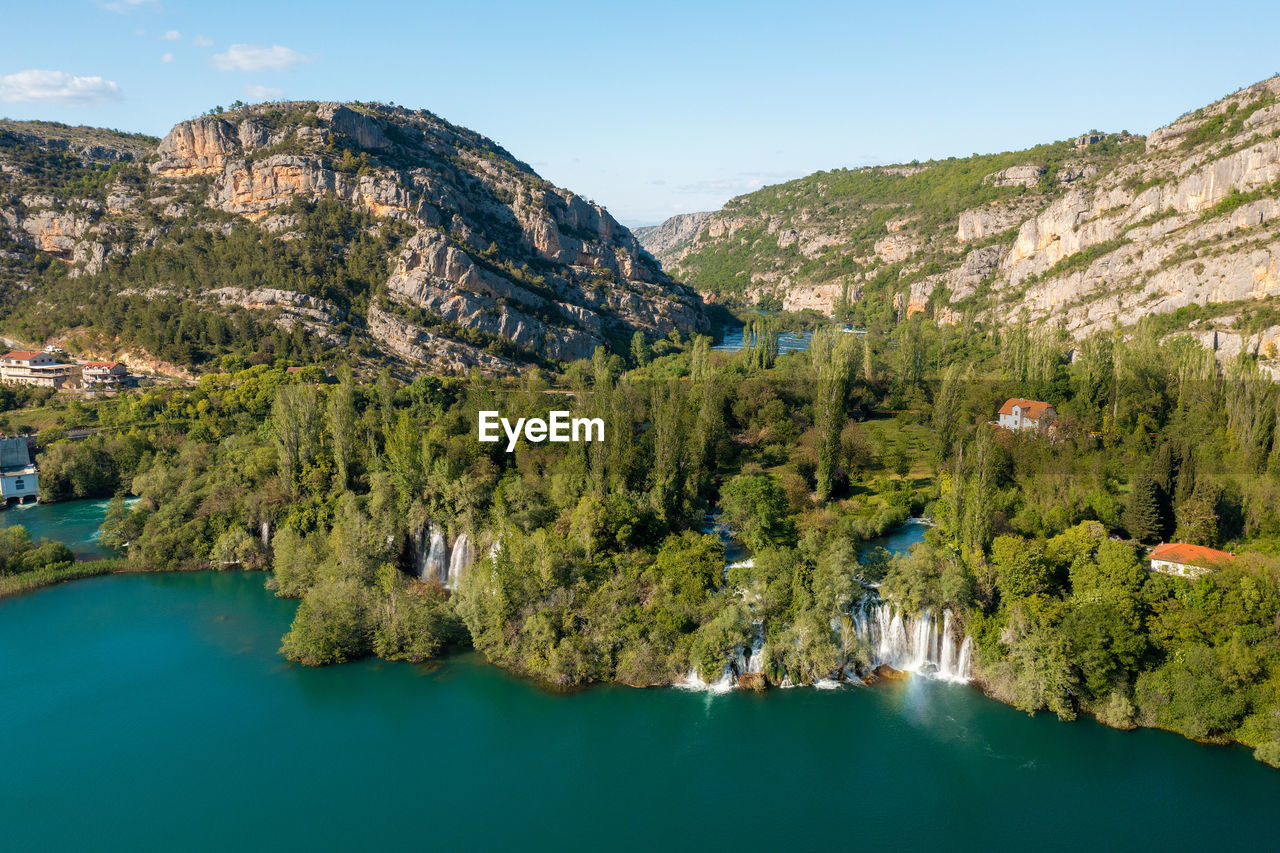 Aerial view of roski slap waterfall in krka national park, croatia