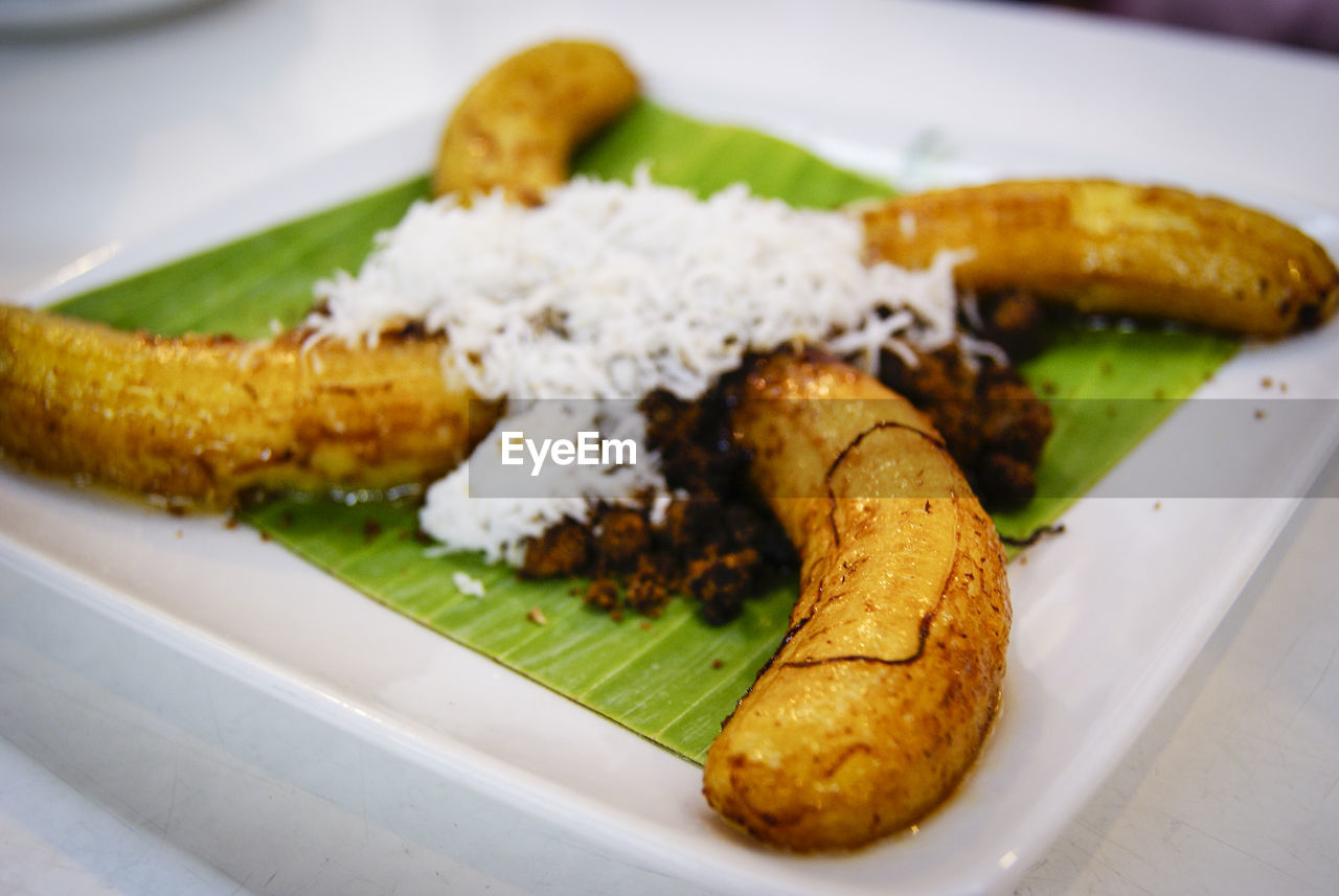 Close-up of food served in plate