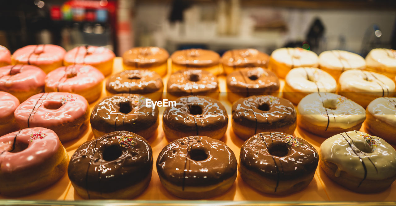 Close-up of doughnuts on table