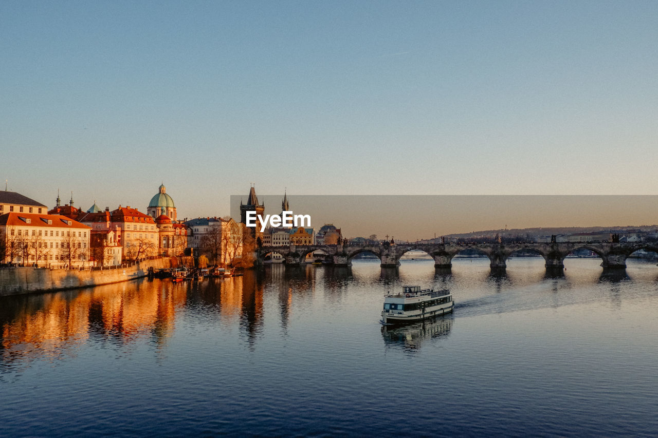 Panorama of charles bridge in prague by sunset