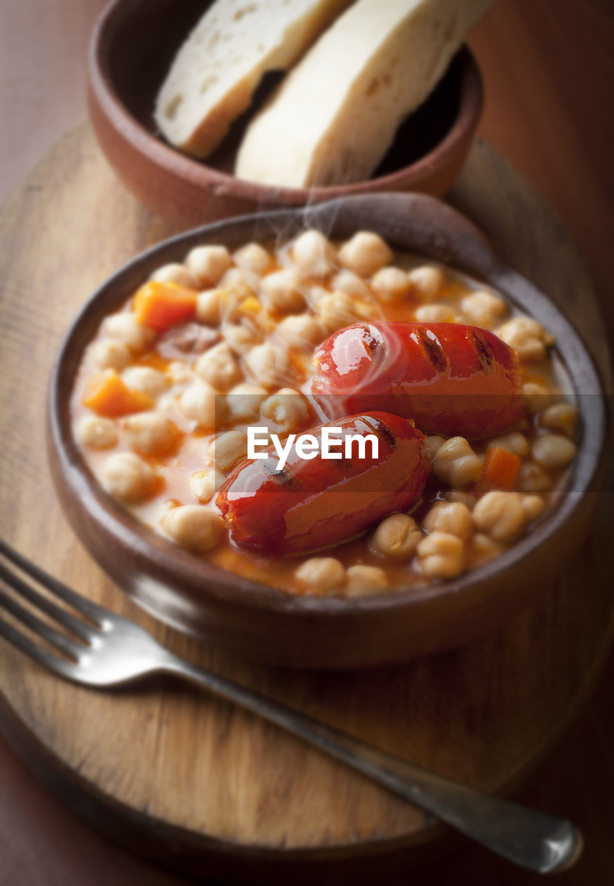 High angle view of breakfast in bowl on table