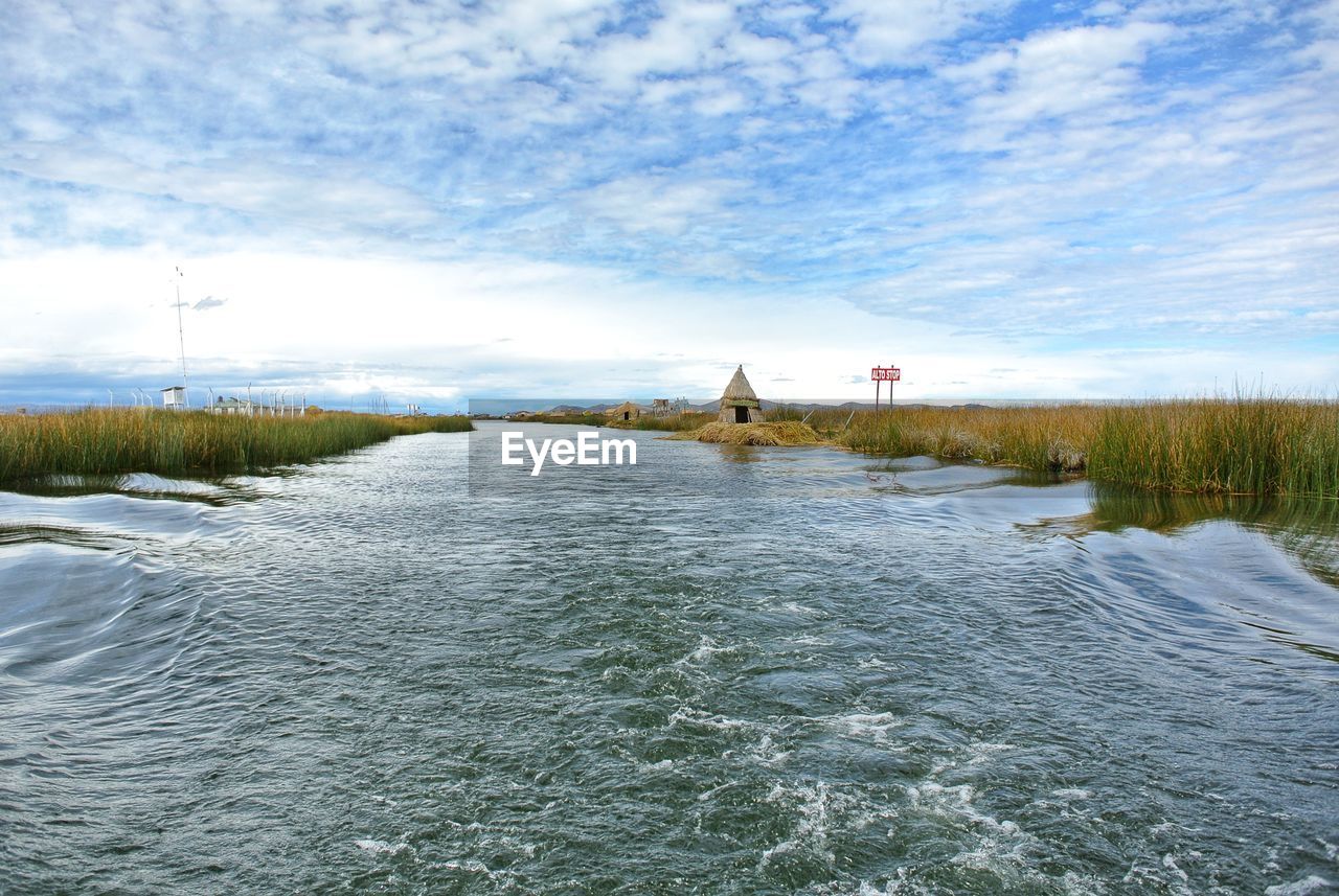 SCENIC VIEW OF RIVER BY PLANTS AGAINST SKY