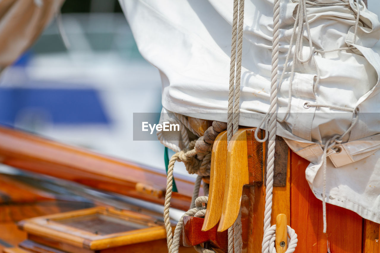 Close-up of rope tied on boat