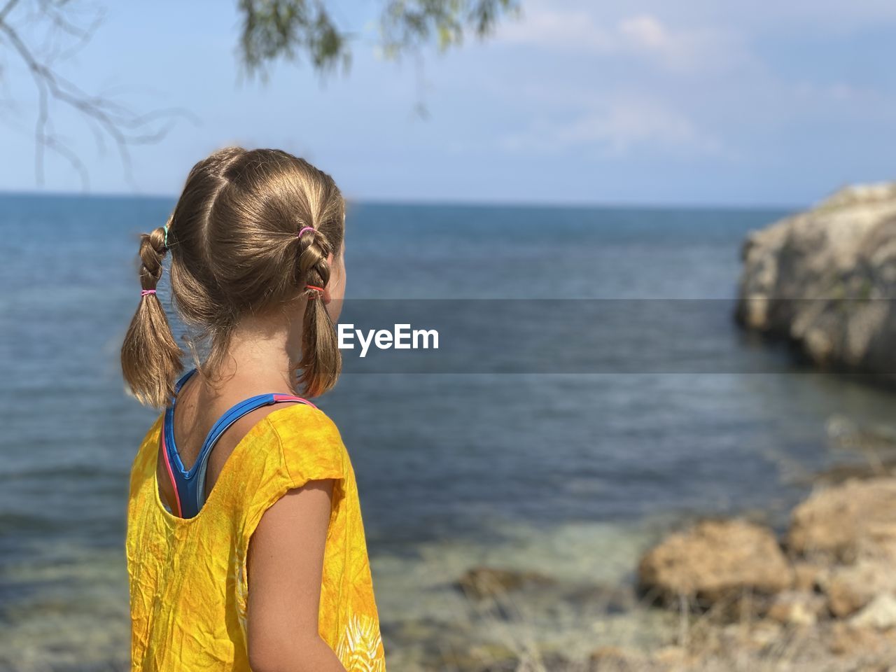 Rear view of woman looking at sea against sky