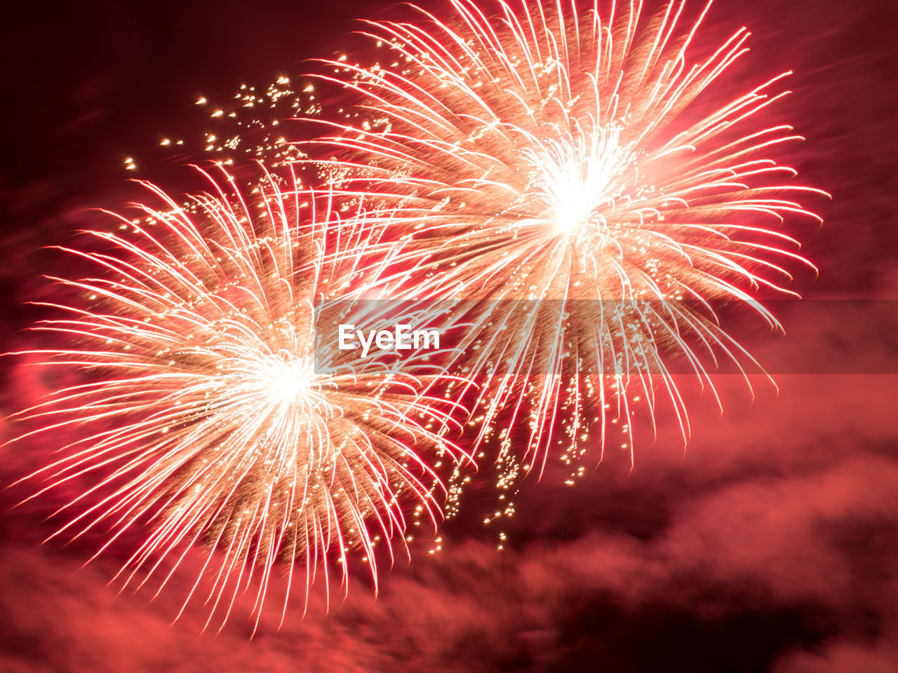 Low angle view of firework display at night