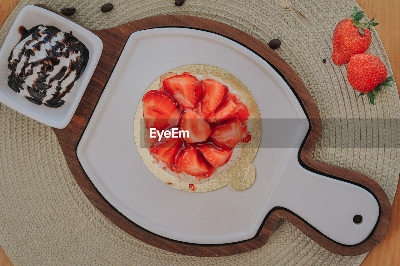 High angle view of breakfast on table