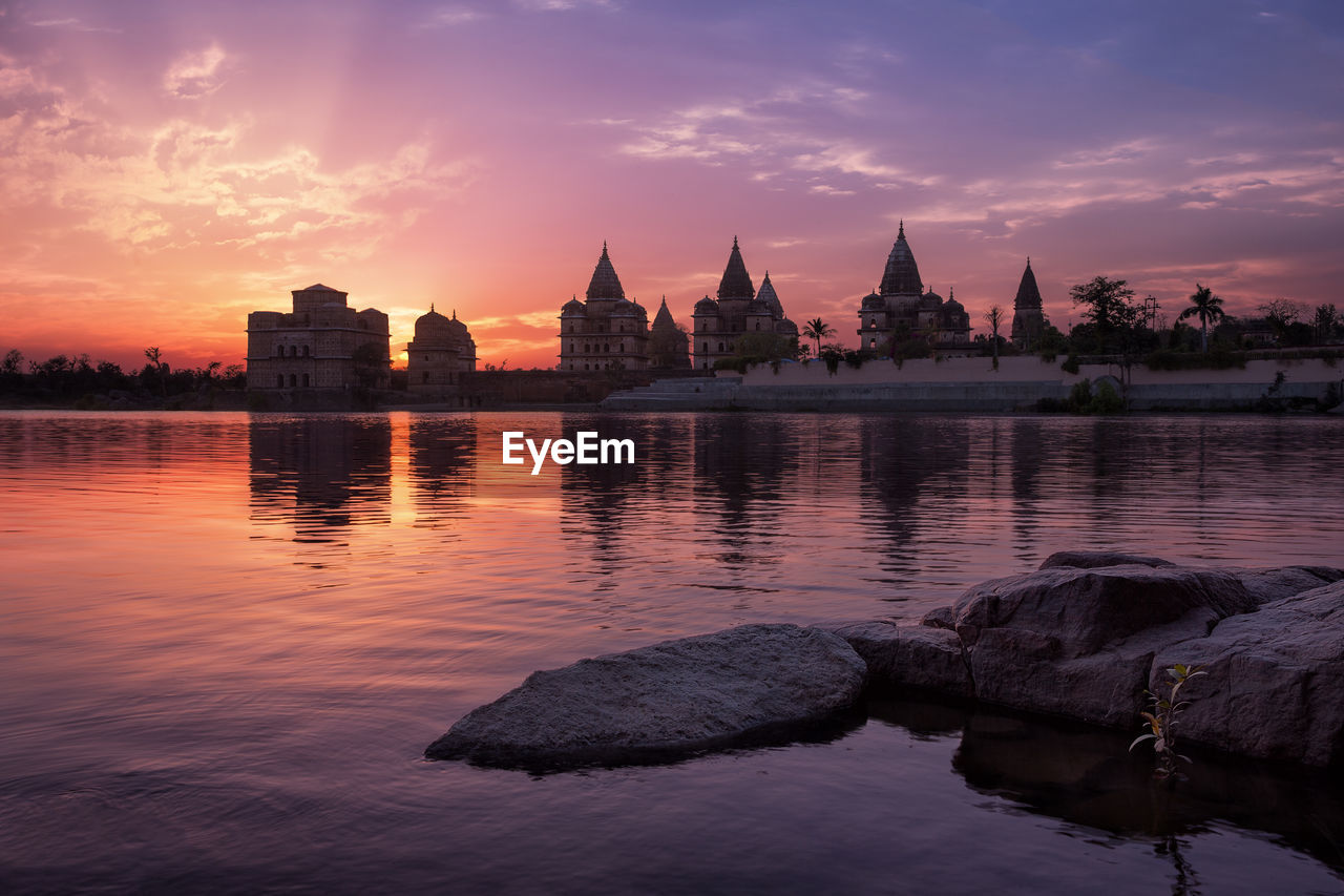 Silhouette of buildings at sunset