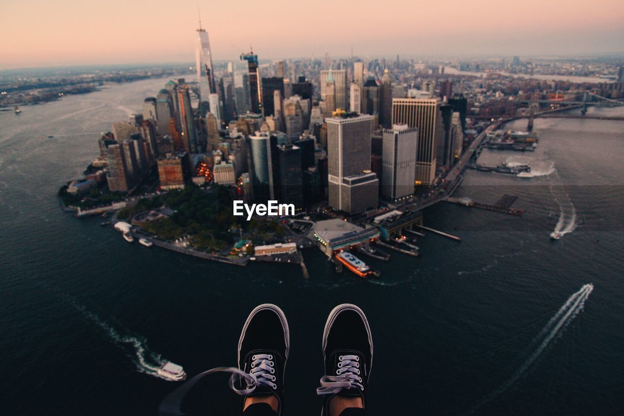 Personal perspective aerial view of manhattan