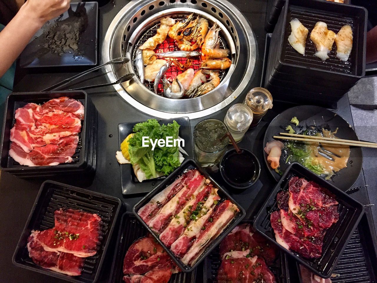 High angle view of food on table at restaurant
