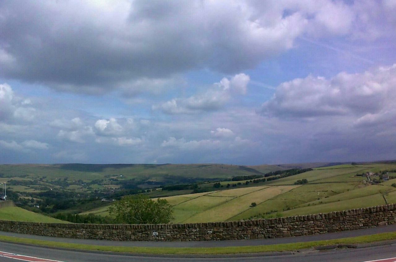 Scenic view of rural landscape against cloudy sky