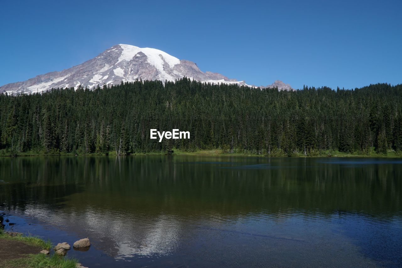 SCENIC VIEW OF LAKE BY MOUNTAIN AGAINST SKY