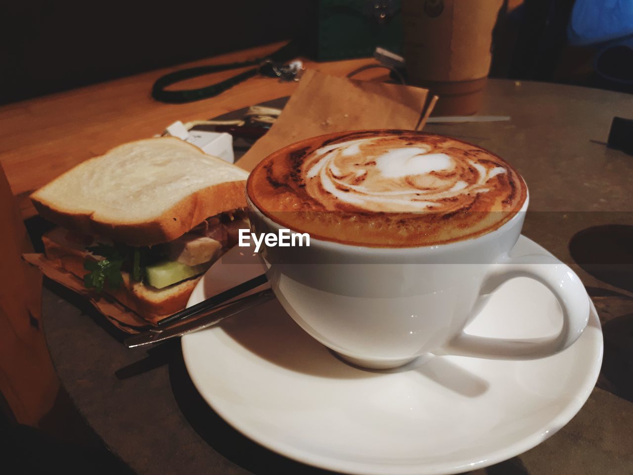 Close-up of cappuccino on table