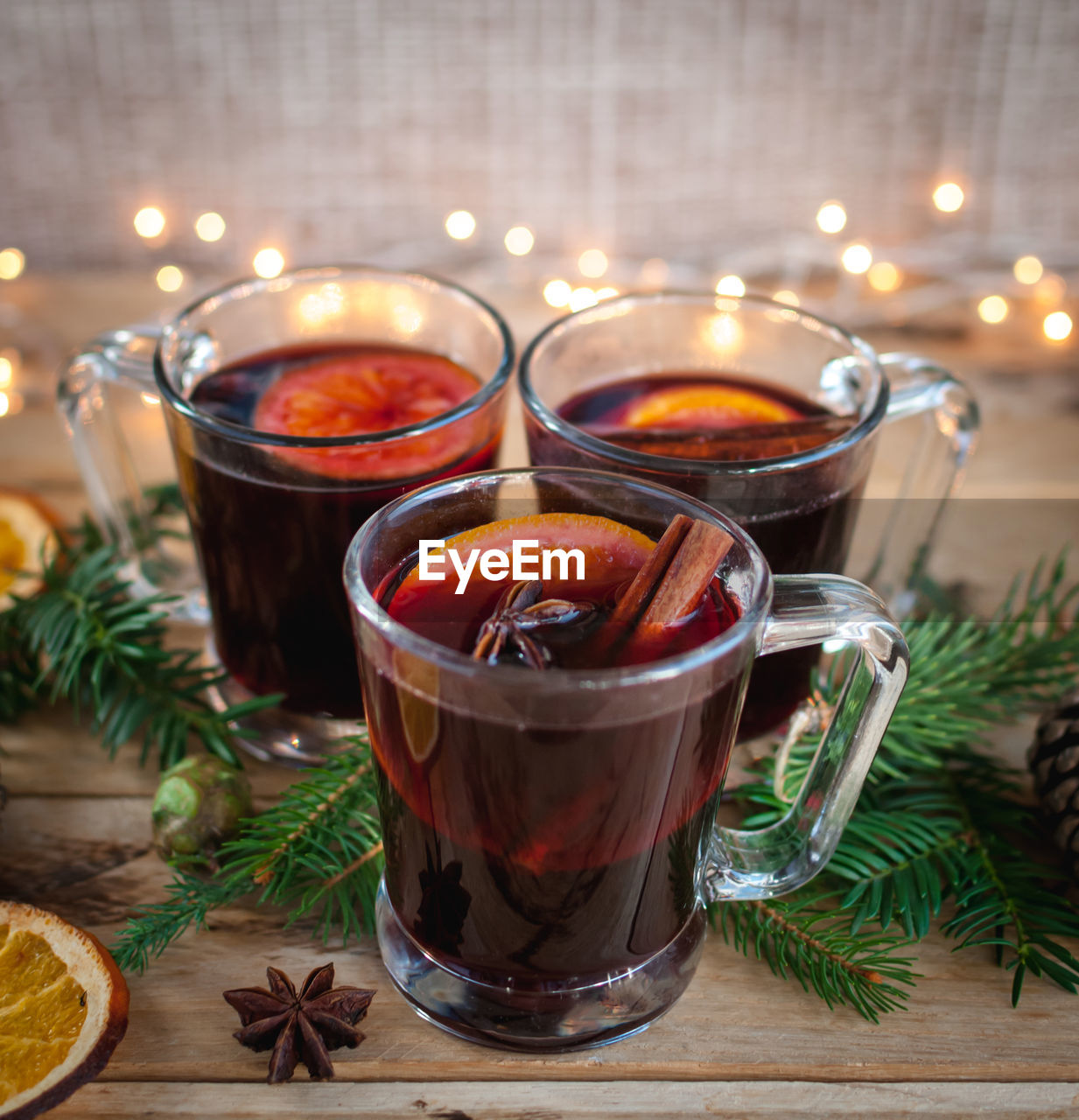 Christmas mulled wine on wooden background