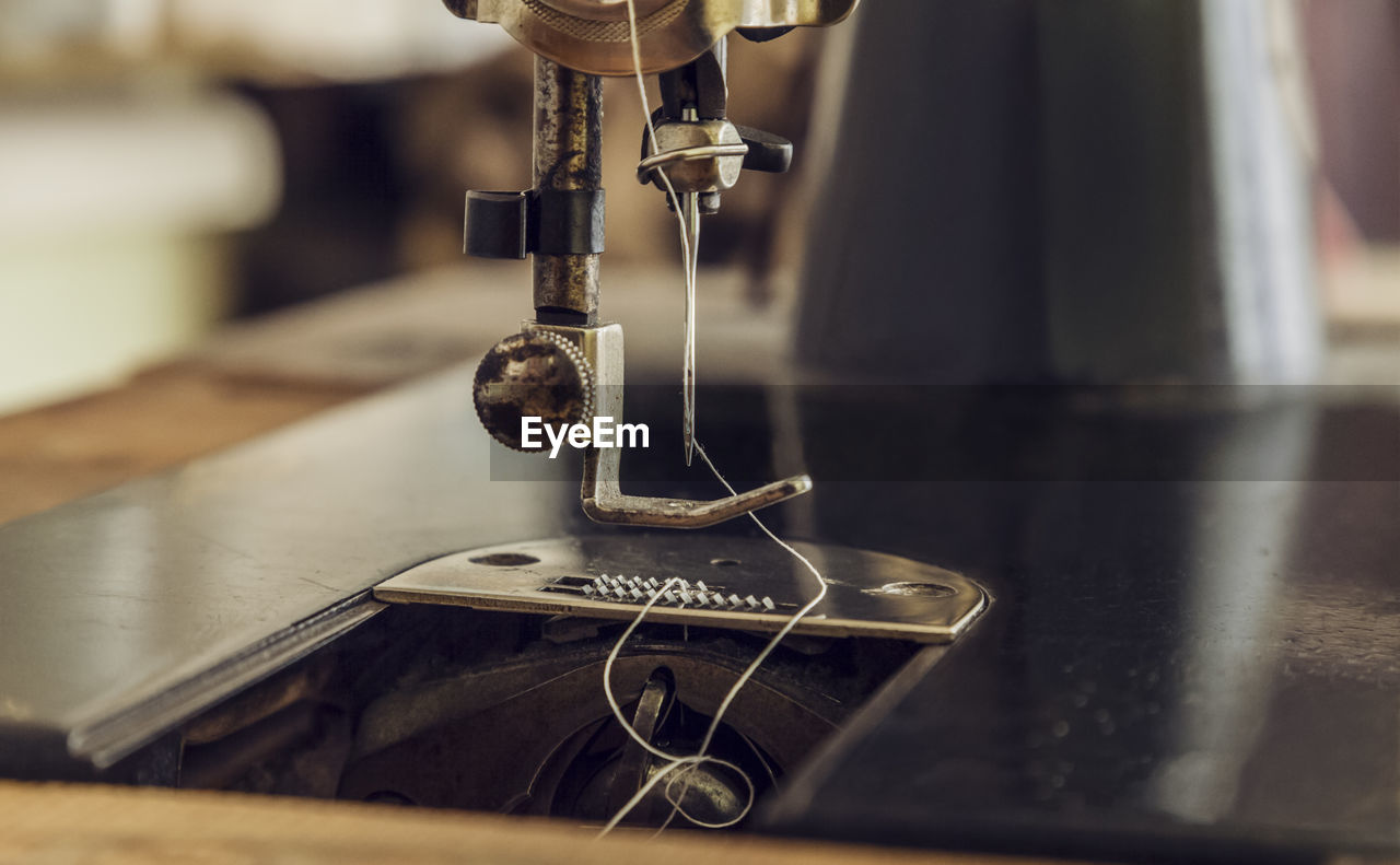 Close-up of sewing machine