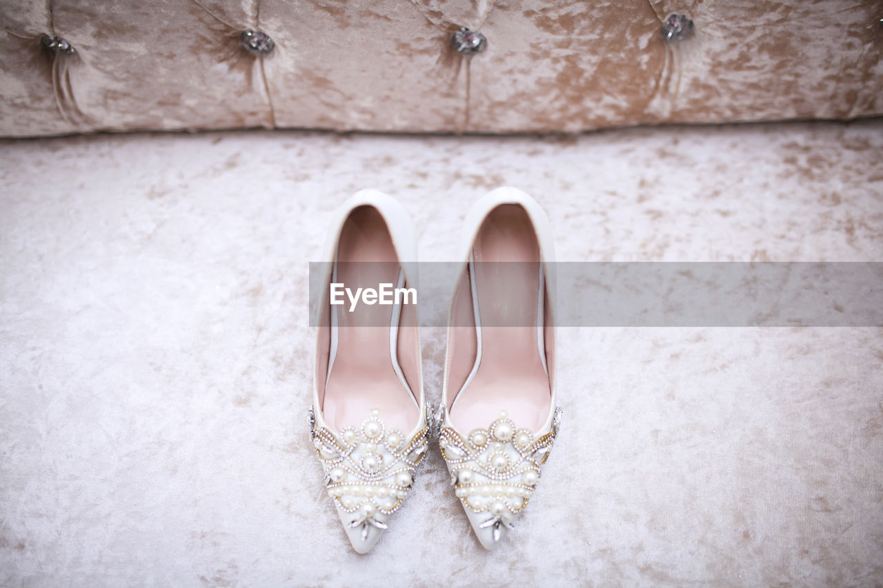 Elegant and stylish bridal shoes. selective focus.