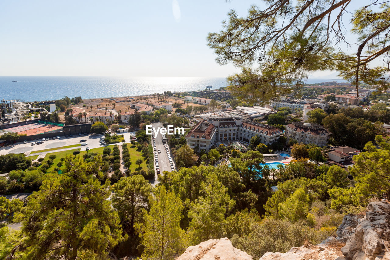 Beautiful view from the mountain to the hotels