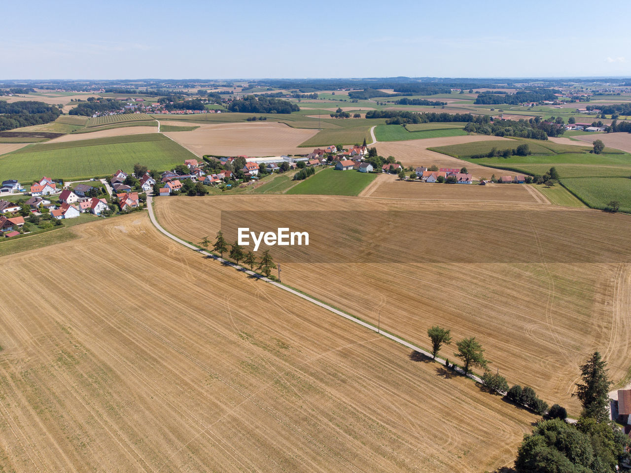 High angle view of field against sky