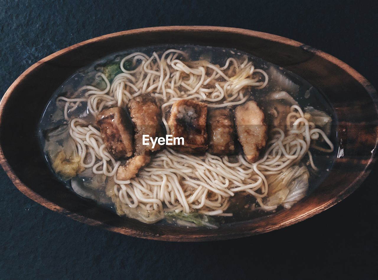 High angle view of food in bowl on table