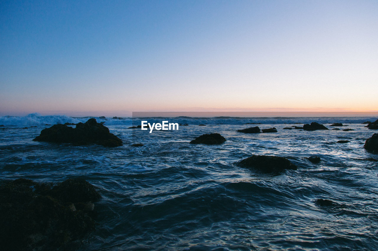 SCENIC VIEW OF SEA AT SUNSET