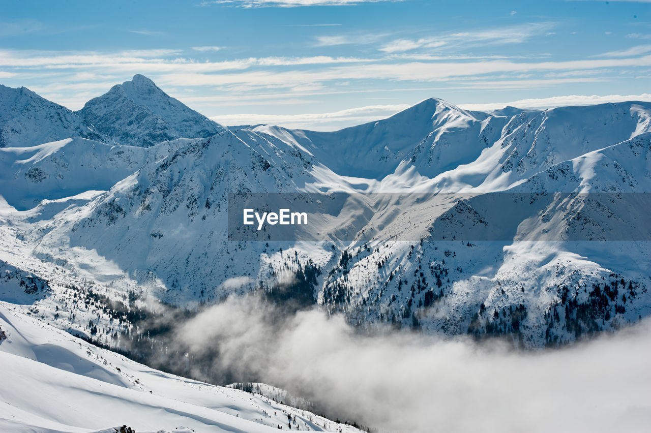 Scenic view of snow mountains against sky