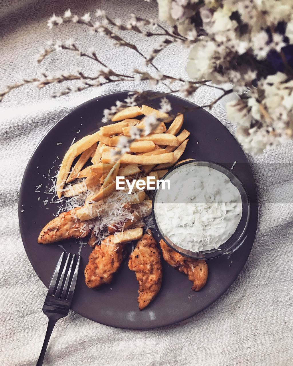 HIGH ANGLE VIEW OF MEAL SERVED ON TABLE