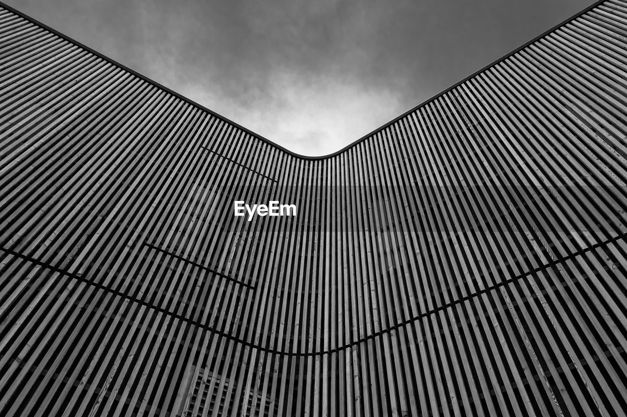 pattern, black and white, architecture, built structure, line, monochrome, no people, sky, monochrome photography, building exterior, low angle view, cloud, black, abstract, metal, skyscraper, backgrounds, building, city, futuristic, outdoors, shape, day, nature, textured