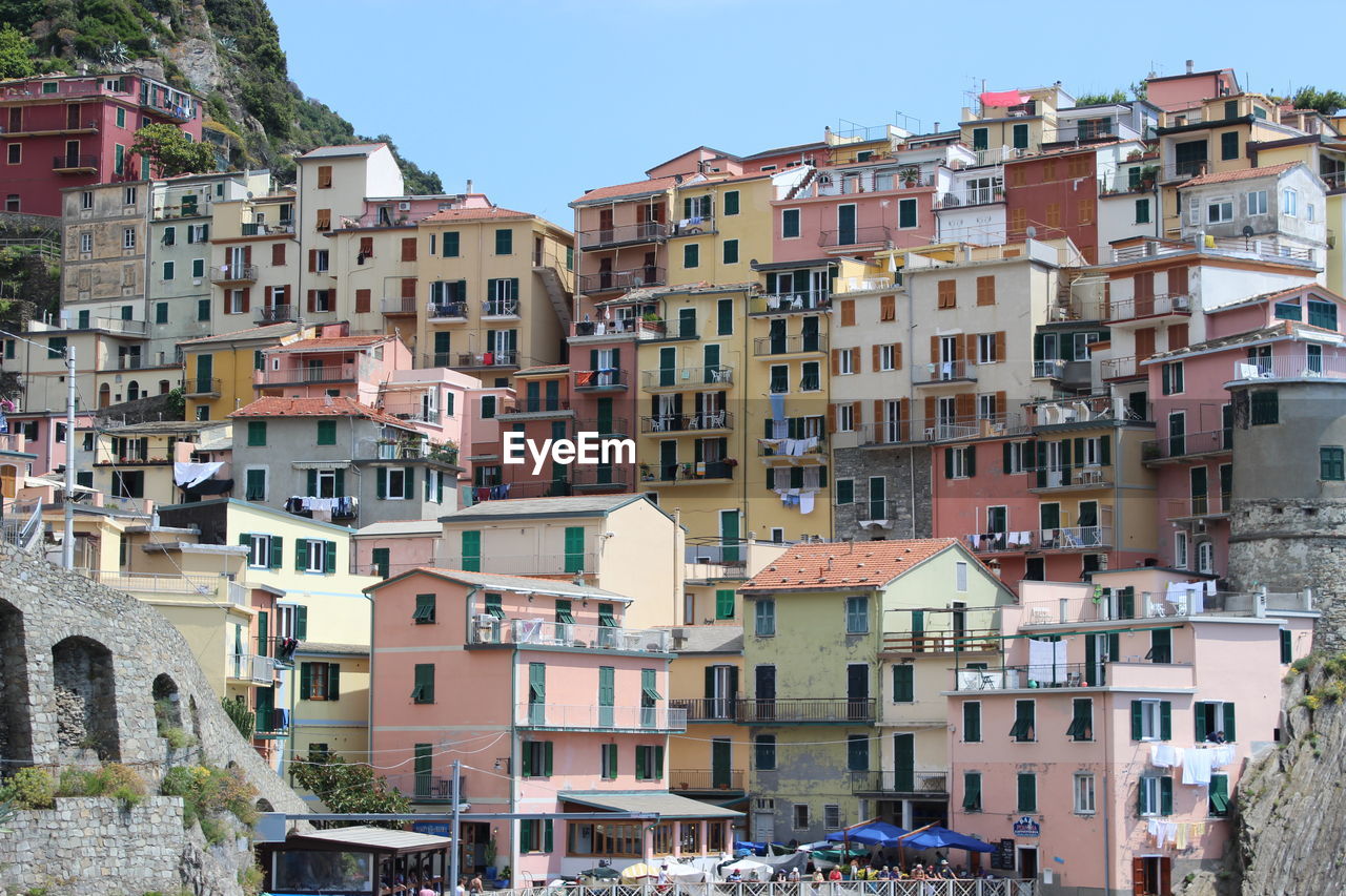 Residential buildings against clear sky