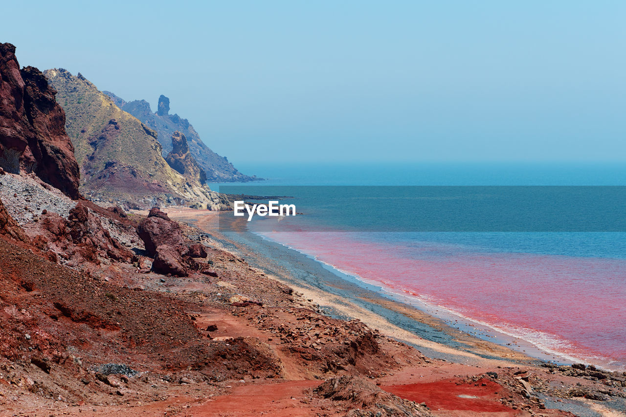 Scenic view of sea against clear sky