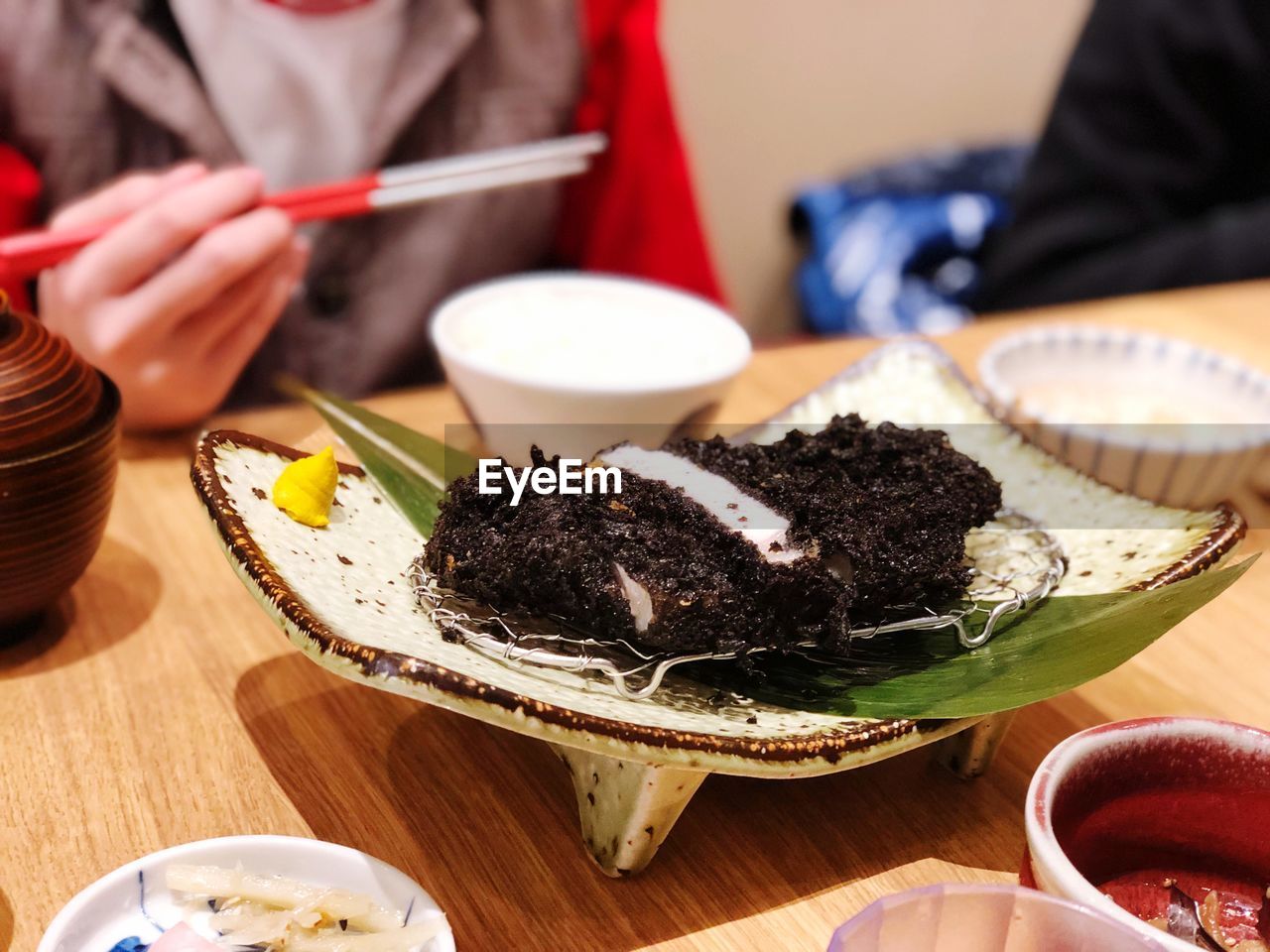 Close-up of food served on table