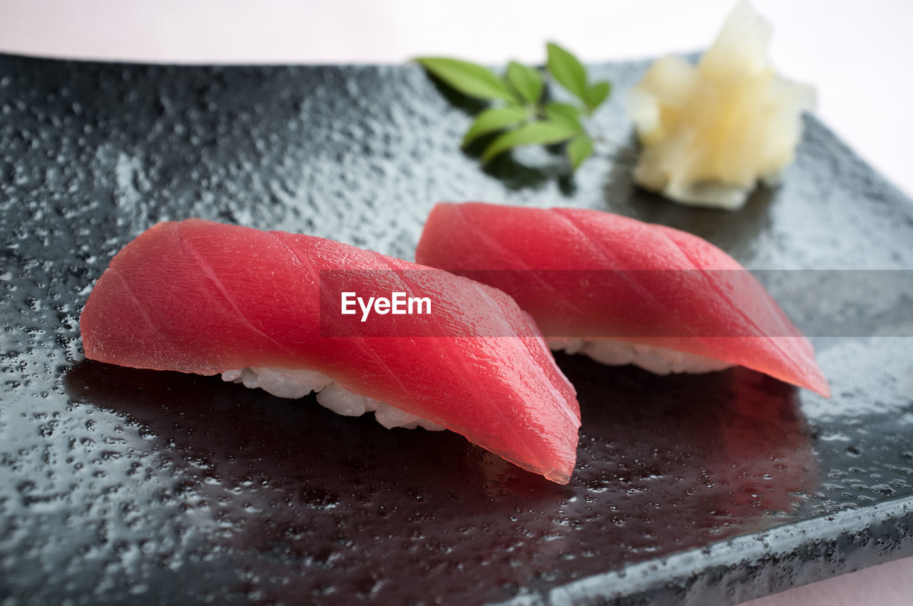 Close-up of sushi on plate