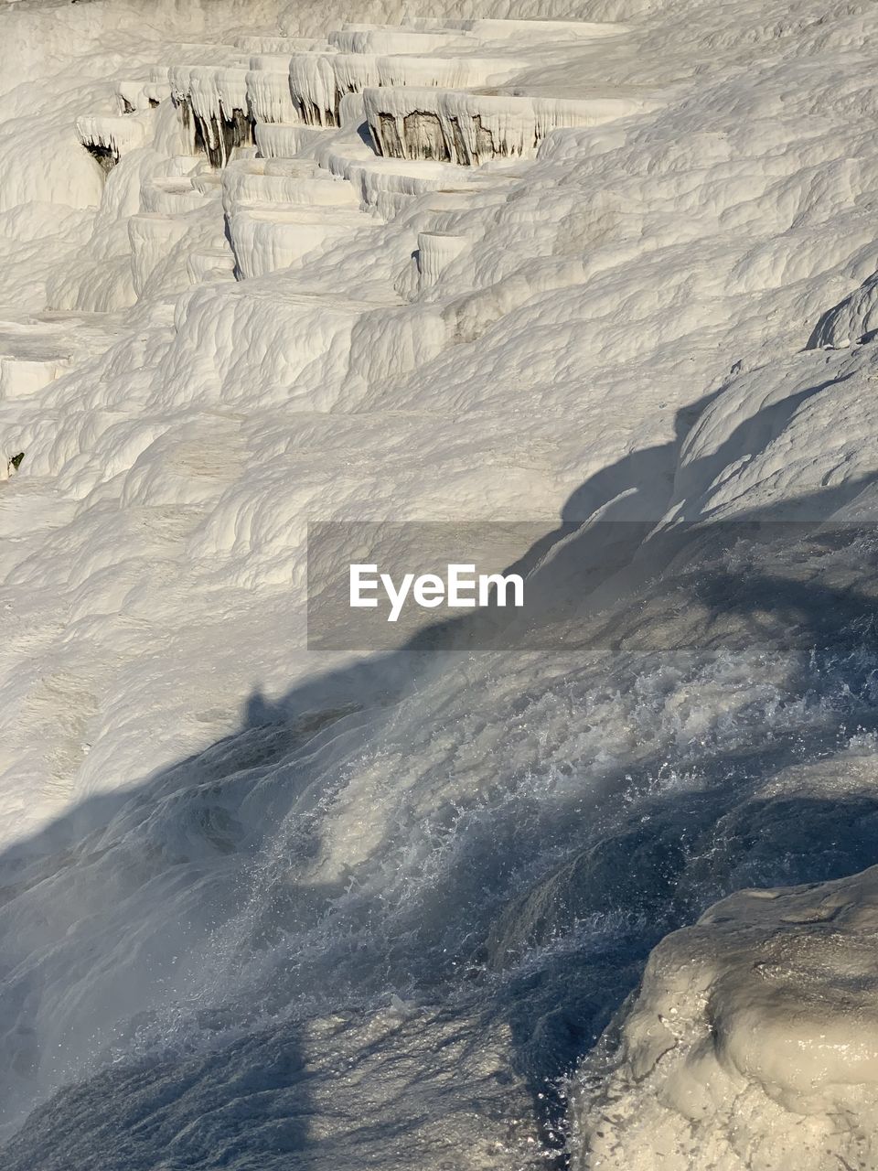 Aerial view of city at salt terraces at pamukkale in turkey 