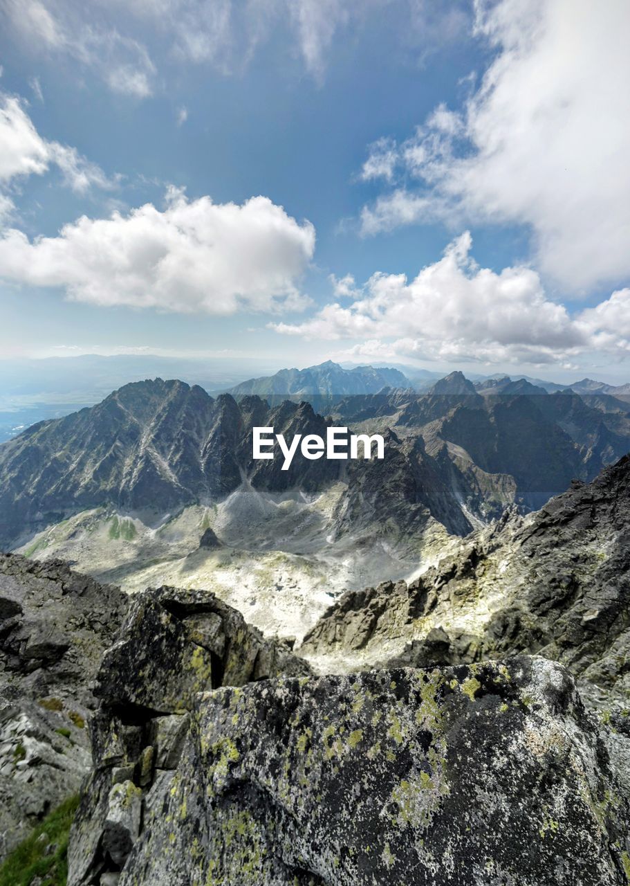 Scenic view of mountains against cloudy sky