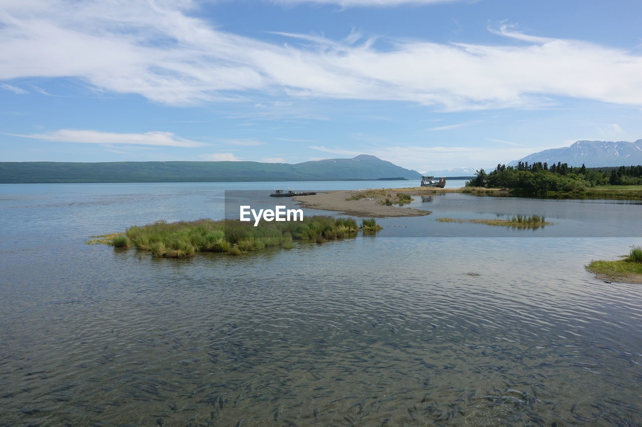 SCENIC VIEW OF SEA BY MOUNTAIN AGAINST SKY