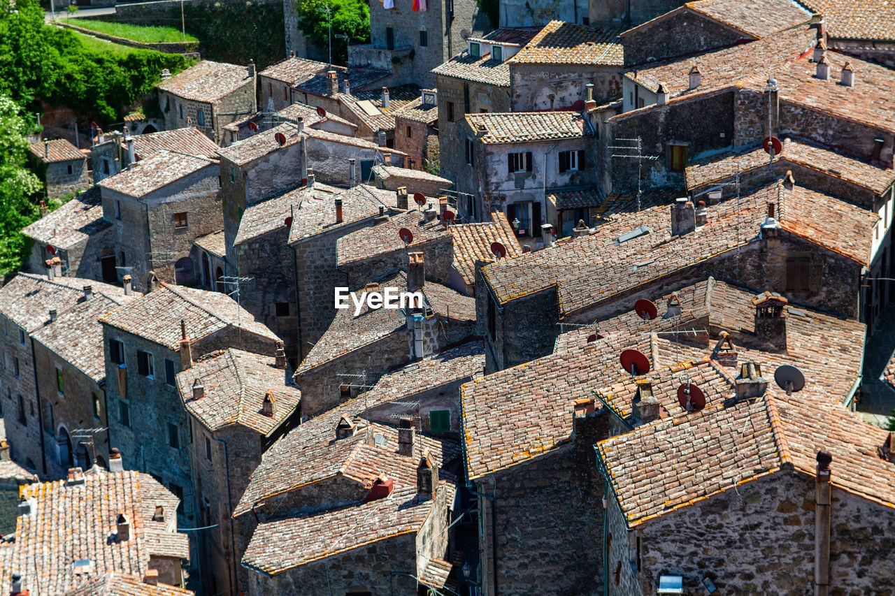 Roofs of little medieval town of sorano, tuscany, italy