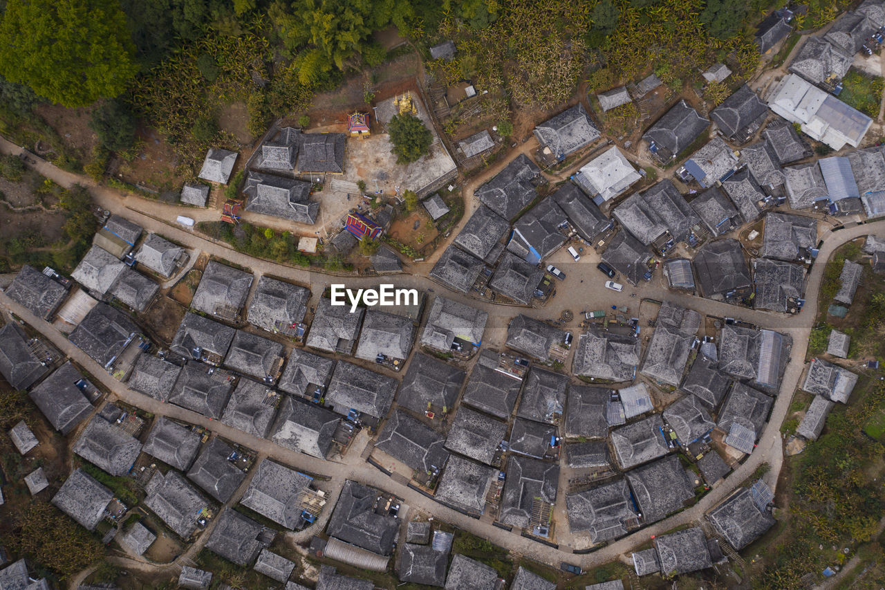 Aerial view of the remote nuogang dai village in lancang, yunnan - china