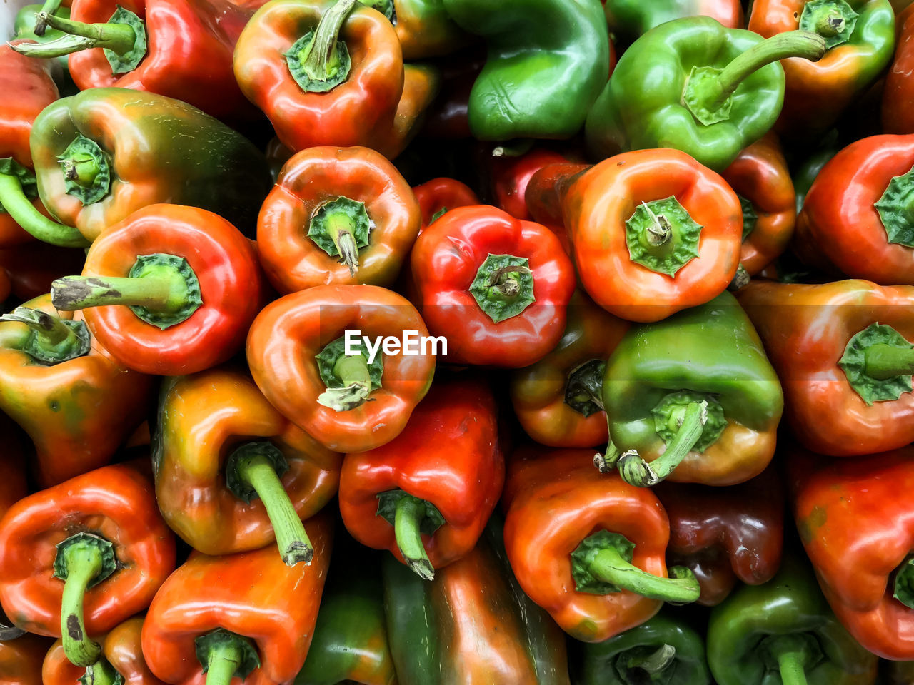 Full frame shot of bell peppers for sale in market