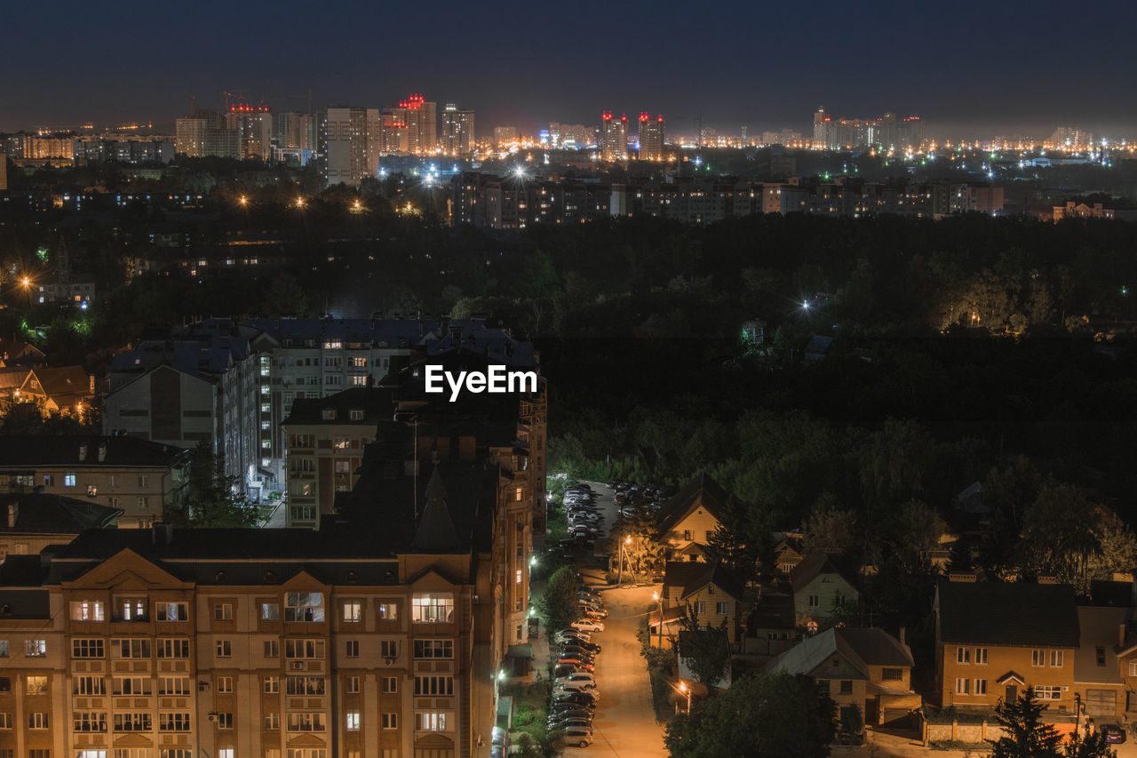 Aerial view of night city. kazan, russia