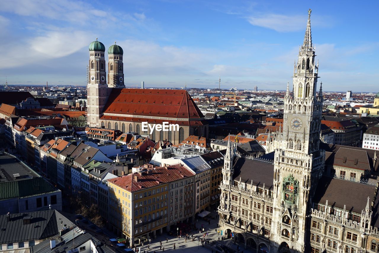 High angle view of buildings in city