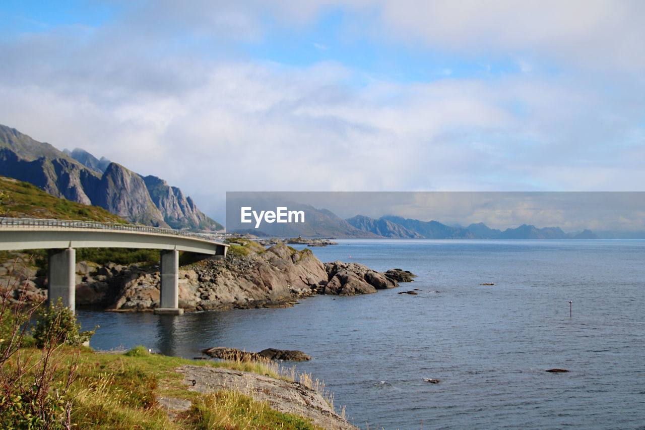 Scenic view of sea and bridge in the norwegian archipelago